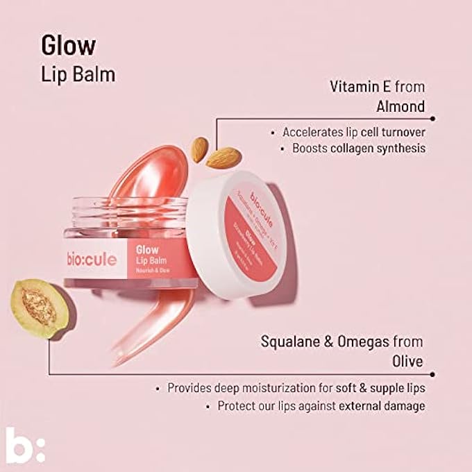 Biocule GLOW LIP BALM FOR SOFT, SUPPLE & GLOWING PINK LIPS | RICH MOISTURIZER FOR DRY & CHAPPED LIPS | WITH SQUALANE, OMEGA & VITAMIN E FROM OLIVES & ALMONDS | STRAWBERRY FLAVOR | NATURAL, 12G PINK - Image 3
